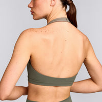 EasyLift™ Halter Bralette with Gray Logo | Alpine Green