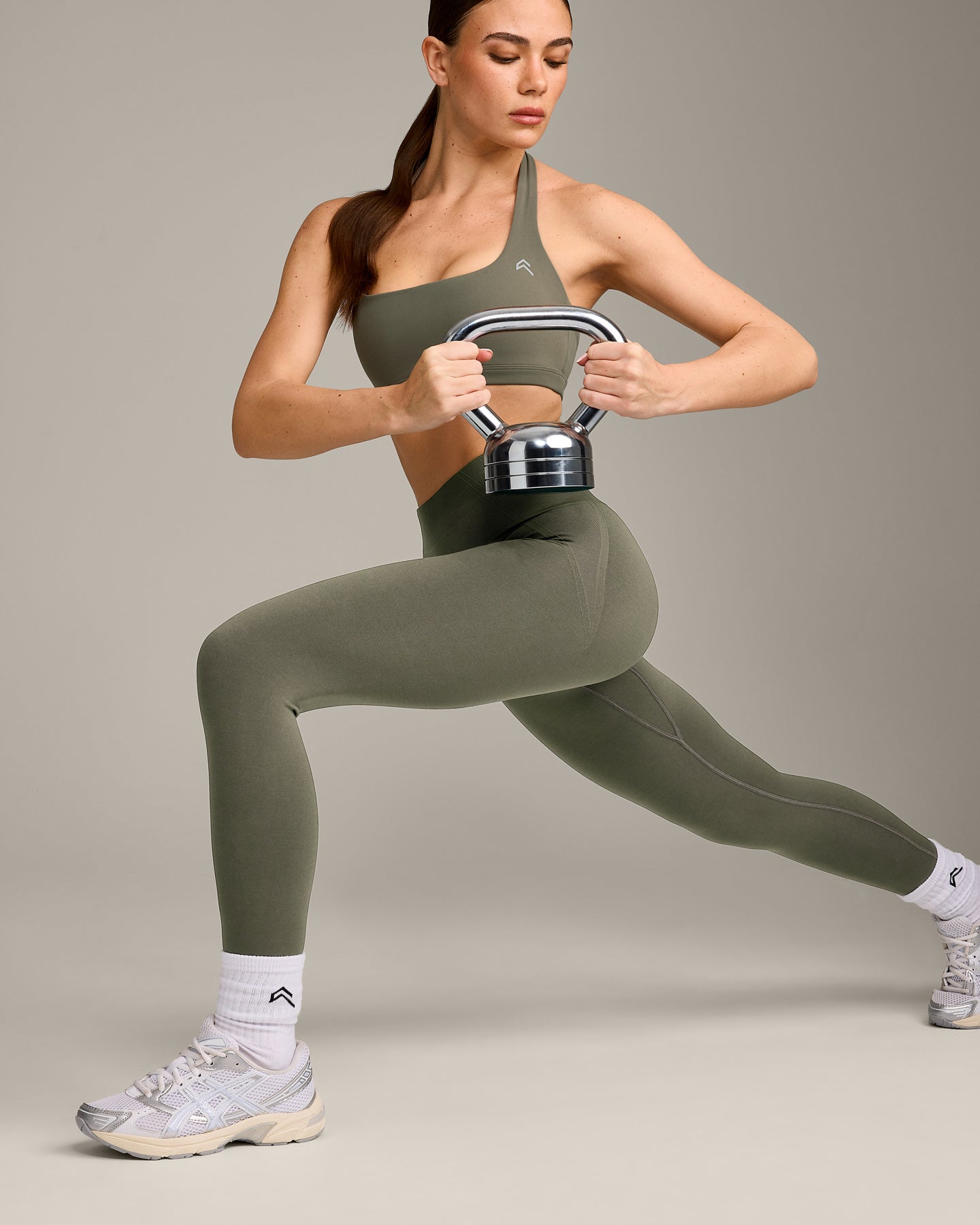 EasyLift™ Halter Bralette with Grey Logo | Alpine Green