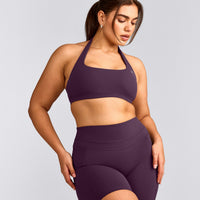 EasyLift™ Halter Bralette with Grey Logo | Blackberry Purple