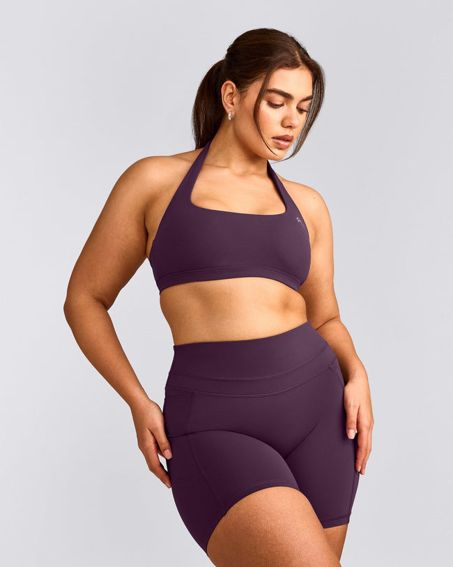 EasyLift™ Halter Bralette with Grey Logo | Blackberry Purple