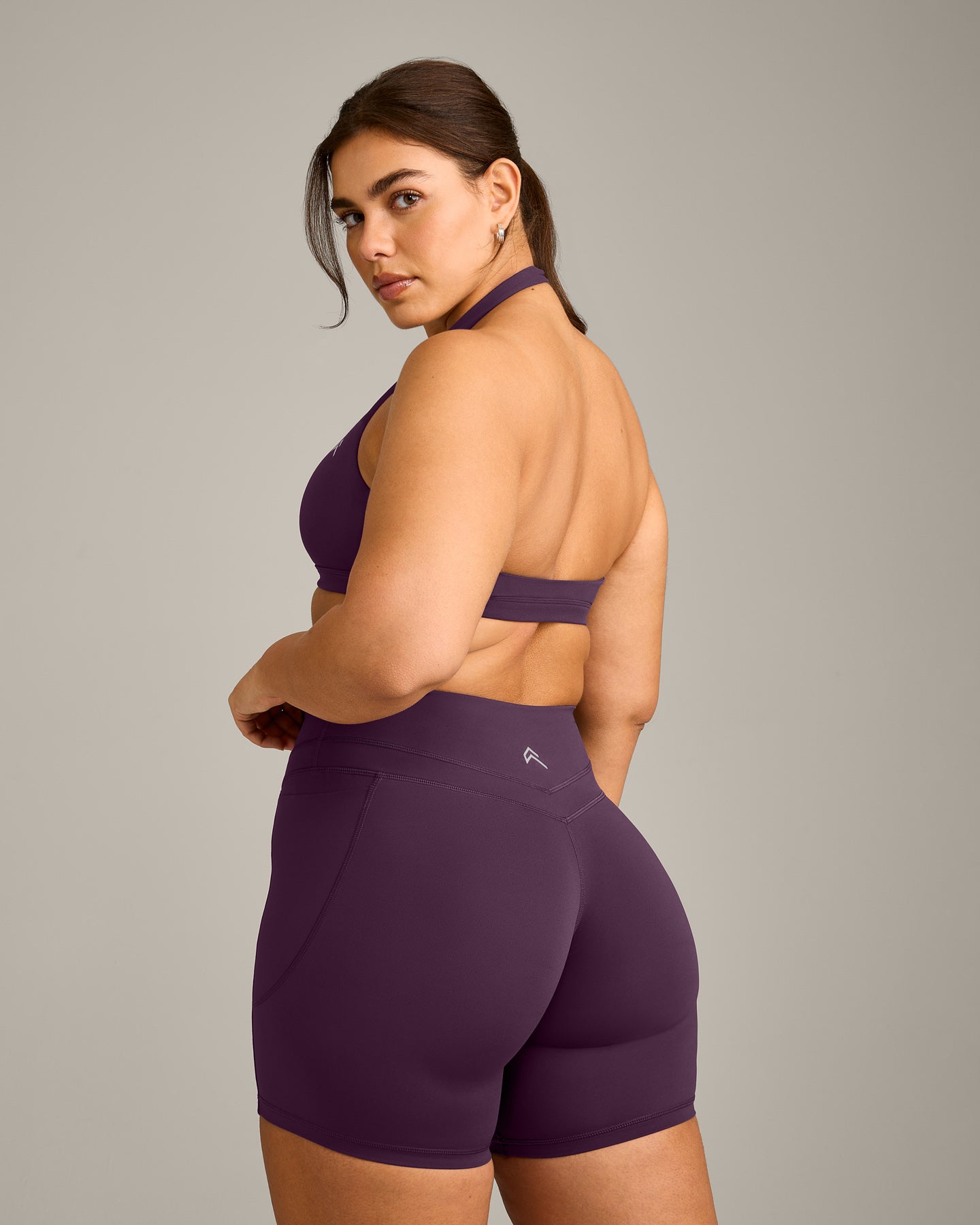 EasyLift™ Halter Bralette with Grey Logo | Blackberry Purple