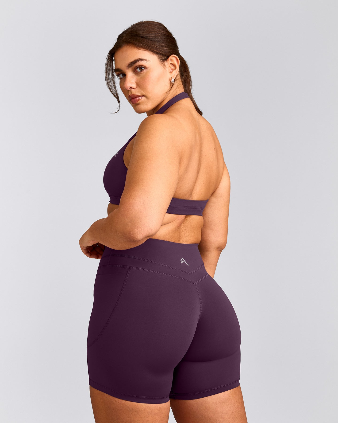 EasyLift™ Halter Bralette with Grey Logo | Blackberry Purple