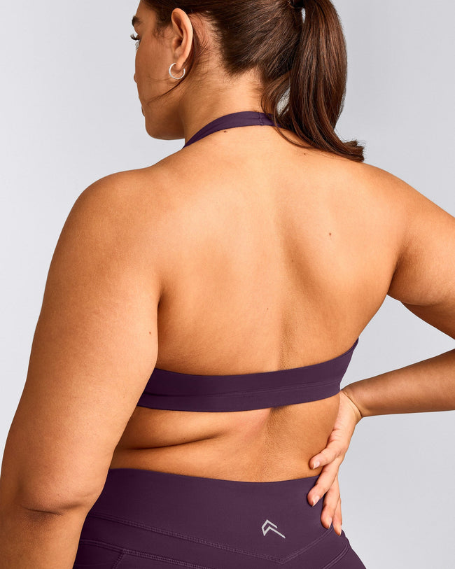 EasyLift™ Halter Bralette with Grey Logo | Blackberry Purple