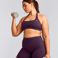 EasyLift™ Halter Bralette with Grey Logo | Blackberry Purple