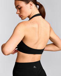 EasyLift™ Halter Bralette with Grey Logo | Black
