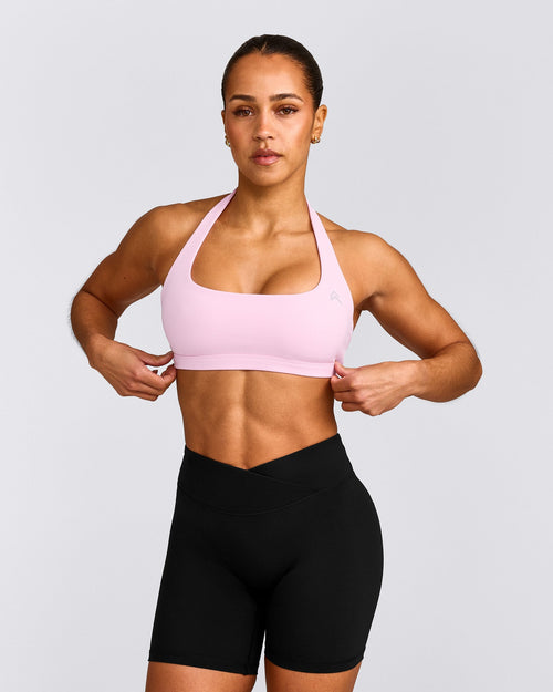 EasyLift™ Halter Bralette with Gray Logo | Chalk Pink