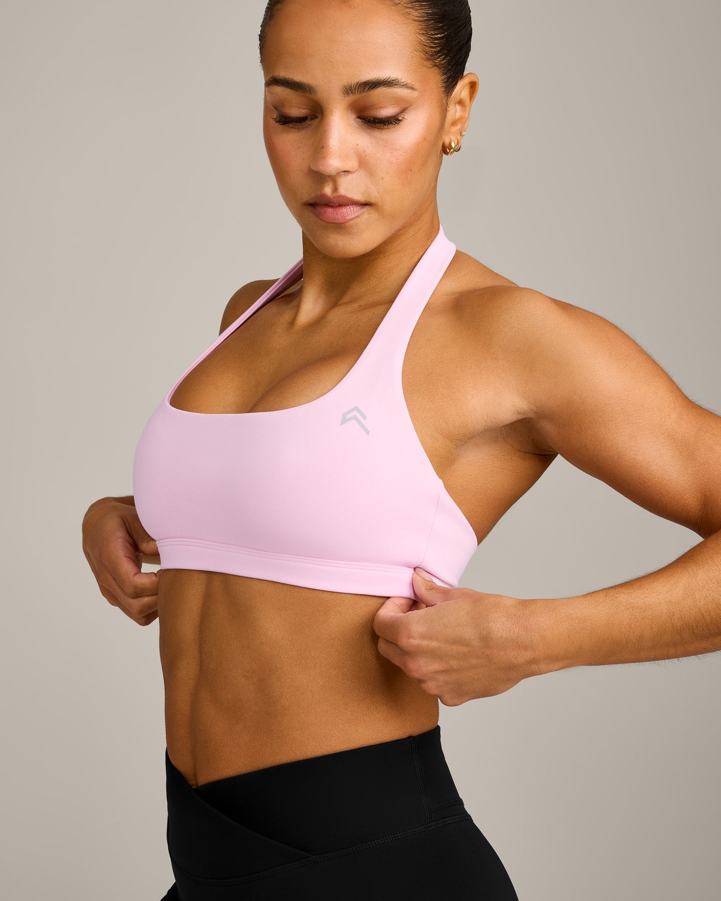 EasyLift™ Halter Bralette with Grey Logo | Chalk Pink