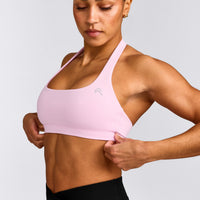 EasyLift™ Halter Bralette with Grey Logo | Chalk Pink
