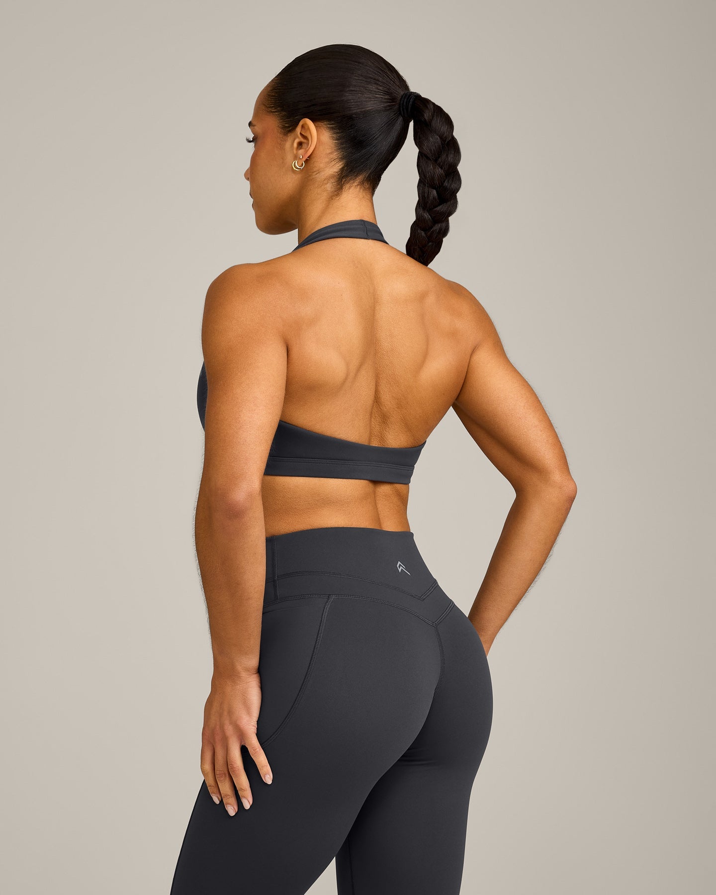 EasyLift™ Halter Bralette with Grey Logo | Coal