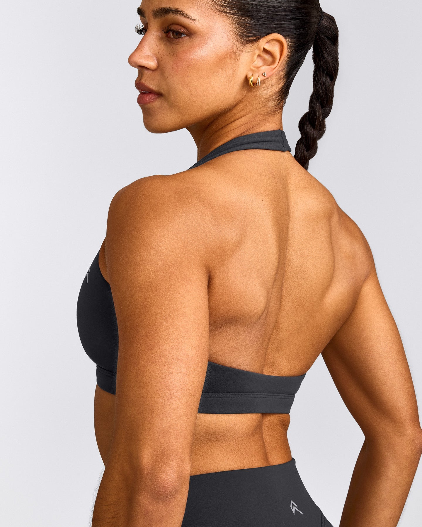 EasyLift™ Halter Bralette with Grey Logo | Coal