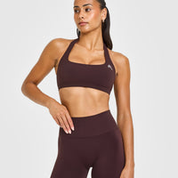 EasyLift™ Halter Bralette with White Logo | Plum Brown