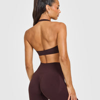 EasyLift™ Halter Bralette with White Logo | Plum Brown
