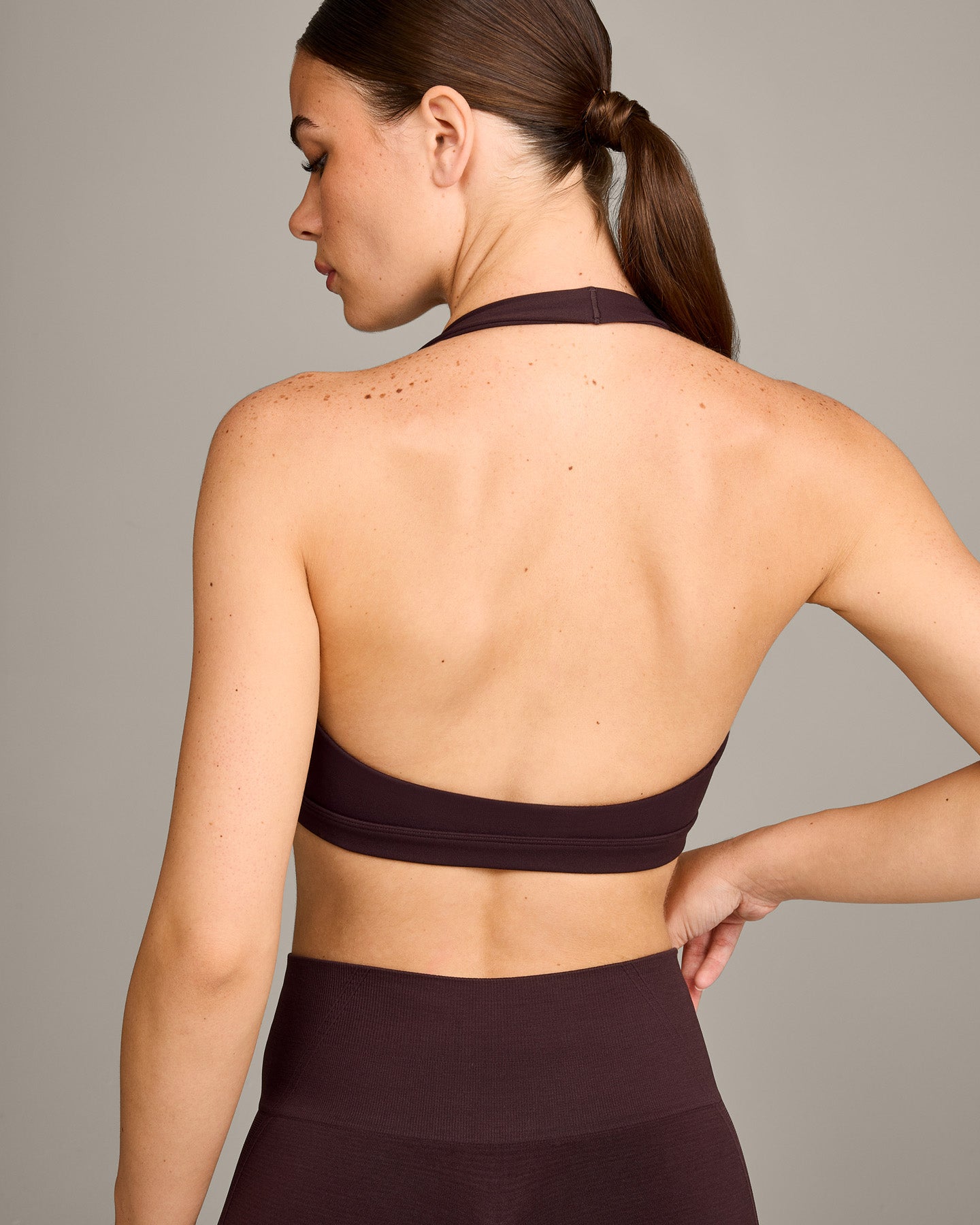 EasyLift™ Halter Bralette with Grey Logo | Plum Brown