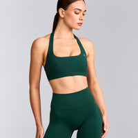 EasyLift™ Halter Bralette with Grey Logo | Racing Green