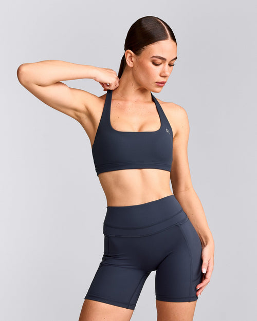 EasyLift™ Halter Bralette with Gray Logo | True Blue