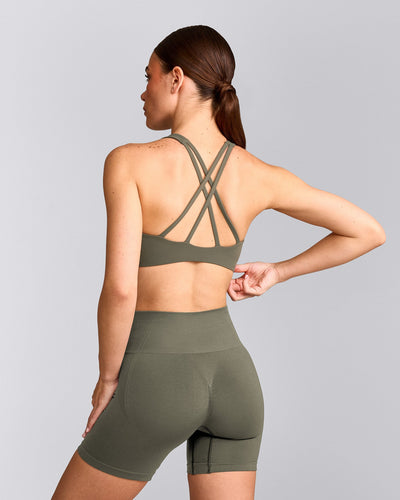 EasyLift™ High Neck Sports Bra with Grey Logo | Alpine Green