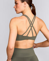 EasyLift™ High Neck Sports Bra with Grey Logo | Alpine Green
