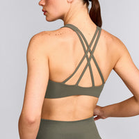 EasyLift™ High Neck Sports Bra with Grey Logo | Alpine Green