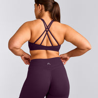 EasyLift™ High Neck Sports Bra with Grey Logo | Blackberry Purple
