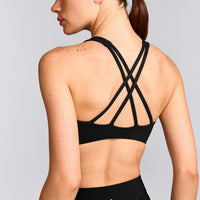 EasyLift™ High Neck Sports Bra with Gray Logo | Black