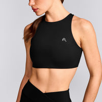 EasyLift™ High Neck Sports Bra with Gray Logo | Black