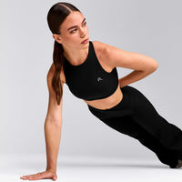 EasyLift™ High Neck Sports Bra with Gray Logo | Black