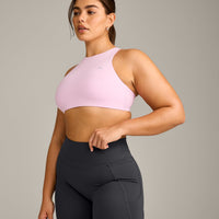 EasyLift™ High Neck Sports Bra with Grey Logo | Chalk Pink