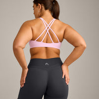 EasyLift™ High Neck Sports Bra with Grey Logo | Chalk Pink