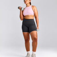 EasyLift™ High Neck Sports Bra with Grey Logo | Chalk Pink