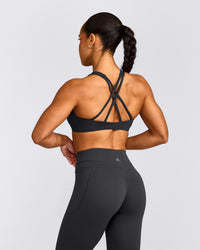 EasyLift™ High Neck Sports Bra with Grey Logo | Coal