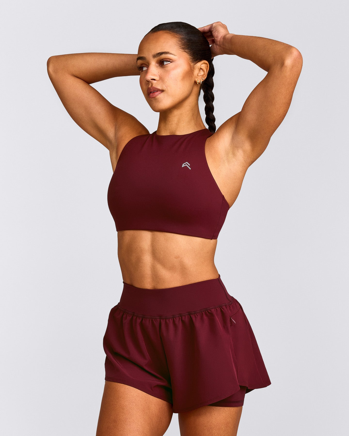 EasyLift™ High Neck Sports Bra with Grey Logo | Rosewood