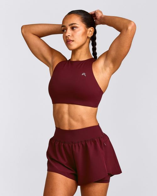 EasyLift™ High Neck Sports Bra with Gray Logo | Rosewood
