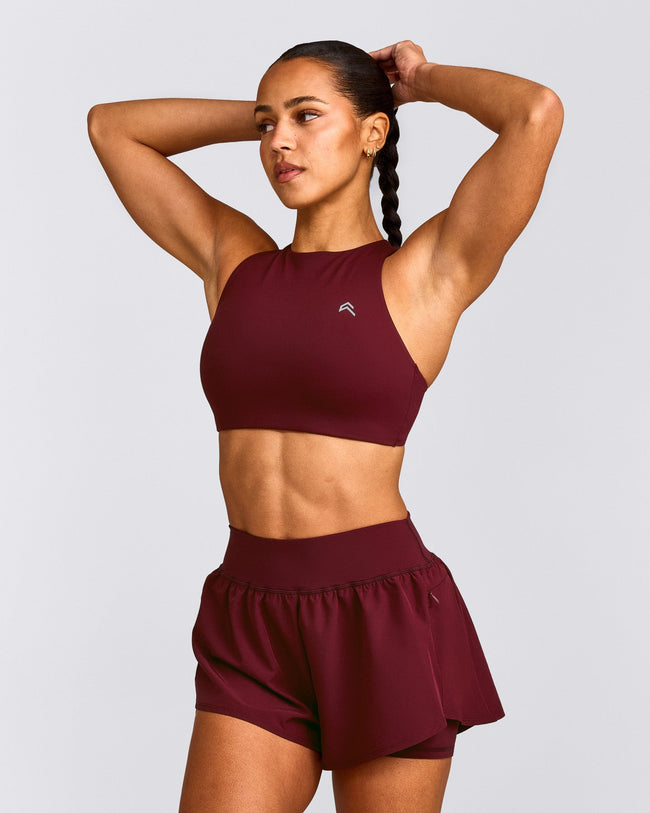 EasyLift™ High Neck Sports Bra with Grey Logo | Rosewood