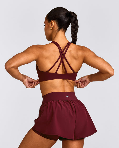 EasyLift™ High Neck Sports Bra with Gray Logo | Rosewood