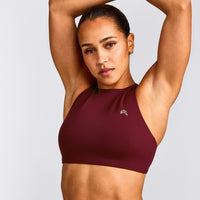 EasyLift™ High Neck Sports Bra with Grey Logo | Rosewood