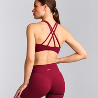 EasyLift™ High Neck Sports Bra with Gray Logo | Ruby Red
