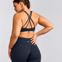 EasyLift™ High Neck Sports Bra with Grey Logo | True Blue