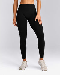 EffortlessLift™ Seamless Mid Rise Leggings with Grey Logo | Black
