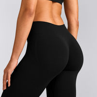 EffortlessLift™ Seamless Mid Rise Leggings with Grey Logo | Black
