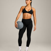 EnhanceLift™ Seamless Minimal Halter Neck Bralette with Grey Logo | Black