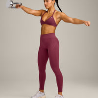 EnhanceLift™ Seamless Minimal Halter Neck Bralette with Grey Logo | Burnt Maroon