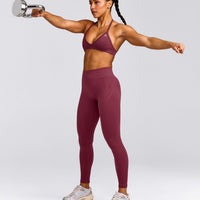 EnhanceLift™ Seamless Minimal Halter Neck Bralette with Gray Logo | Burnt Maroon Red