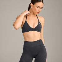 EnhanceLift™ Seamless Minimal Halter Neck Bralette with Grey Logo | Coal