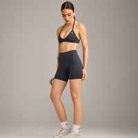 EnhanceLift™ Seamless Minimal Halter Neck Bralette with Grey Logo | Coal