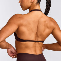 EnhanceLift™ Seamless Minimal Halter Neck Bralette with Grey Logo | Plum Brown