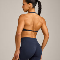 EnhanceLift™ Seamless Minimal Halter Neck Bralette with Grey Logo | True Blue