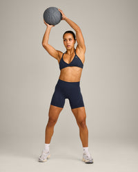 EnhanceLift™ Seamless Minimal Halter Neck Bralette with Grey Logo | True Blue