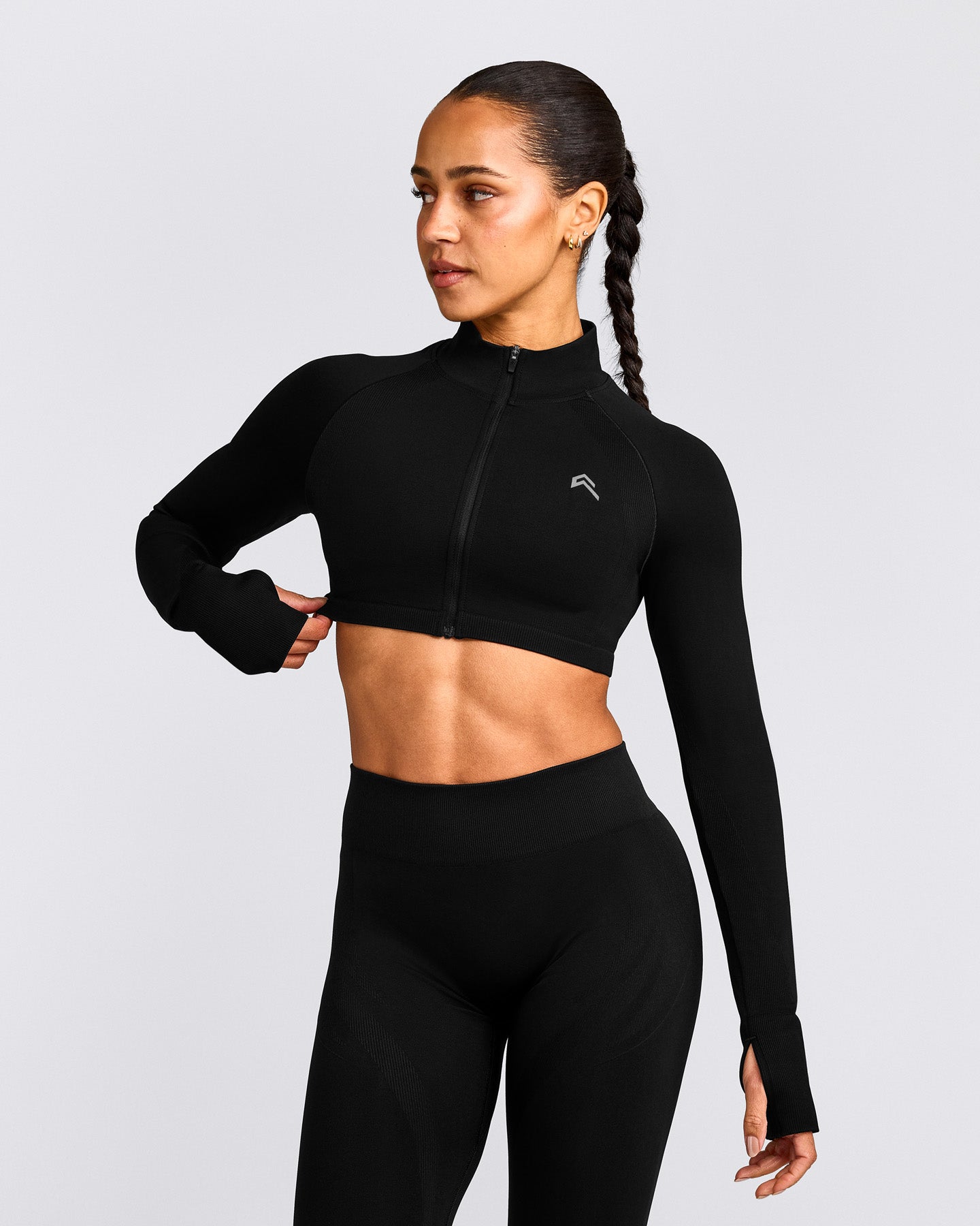EnhanceLift™ Seamless Crop Jacket with Grey Logo | Black