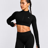 EnhanceLift™ Seamless Crop Jacket with Grey Logo | Black