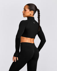 EnhanceLift™ Seamless Crop Jacket with Grey Logo | Black